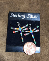 Multi Gem Sterling Silver Dragonfly Post Earrings