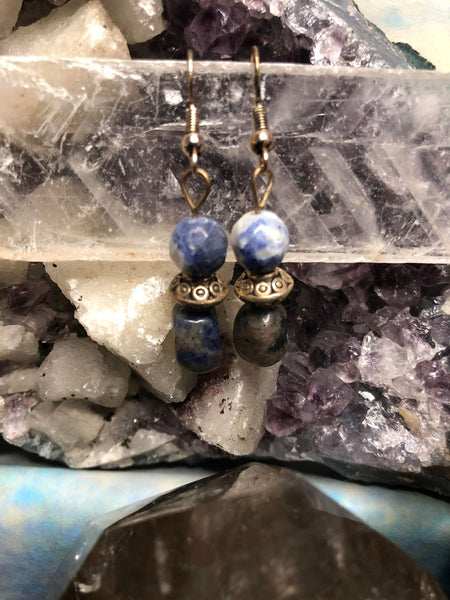 Sodalite Earrings with Silver Tone Earwires